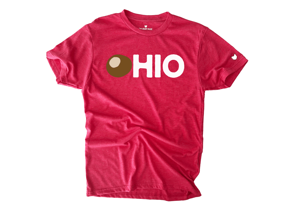 Nutty Ohio T-shirt featuring a playful buckeye design by The Heart State